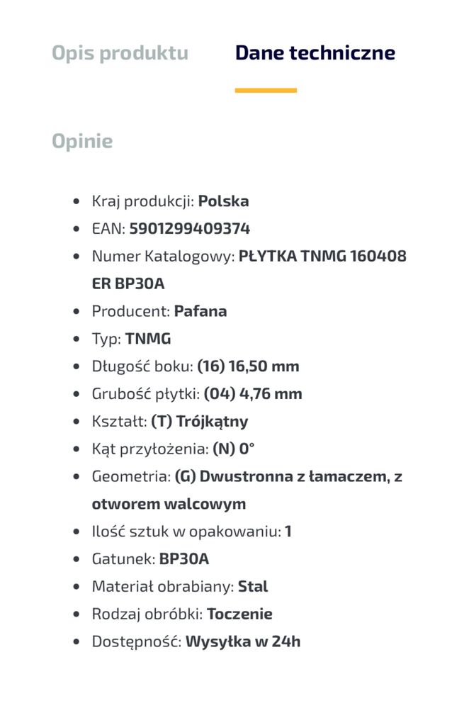 Płytki tokarskie noże Pafana BP30A