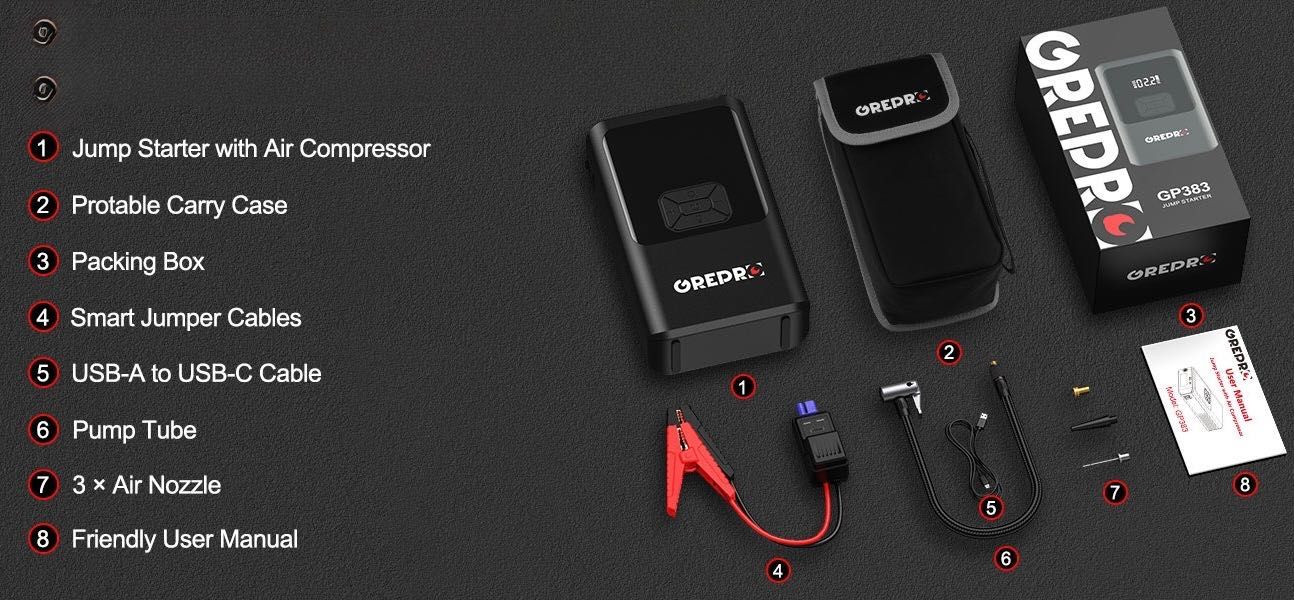 GREPRO GP383 – Booster 3000A Kompresor, Powerbank i Latarka, Nowy z FV