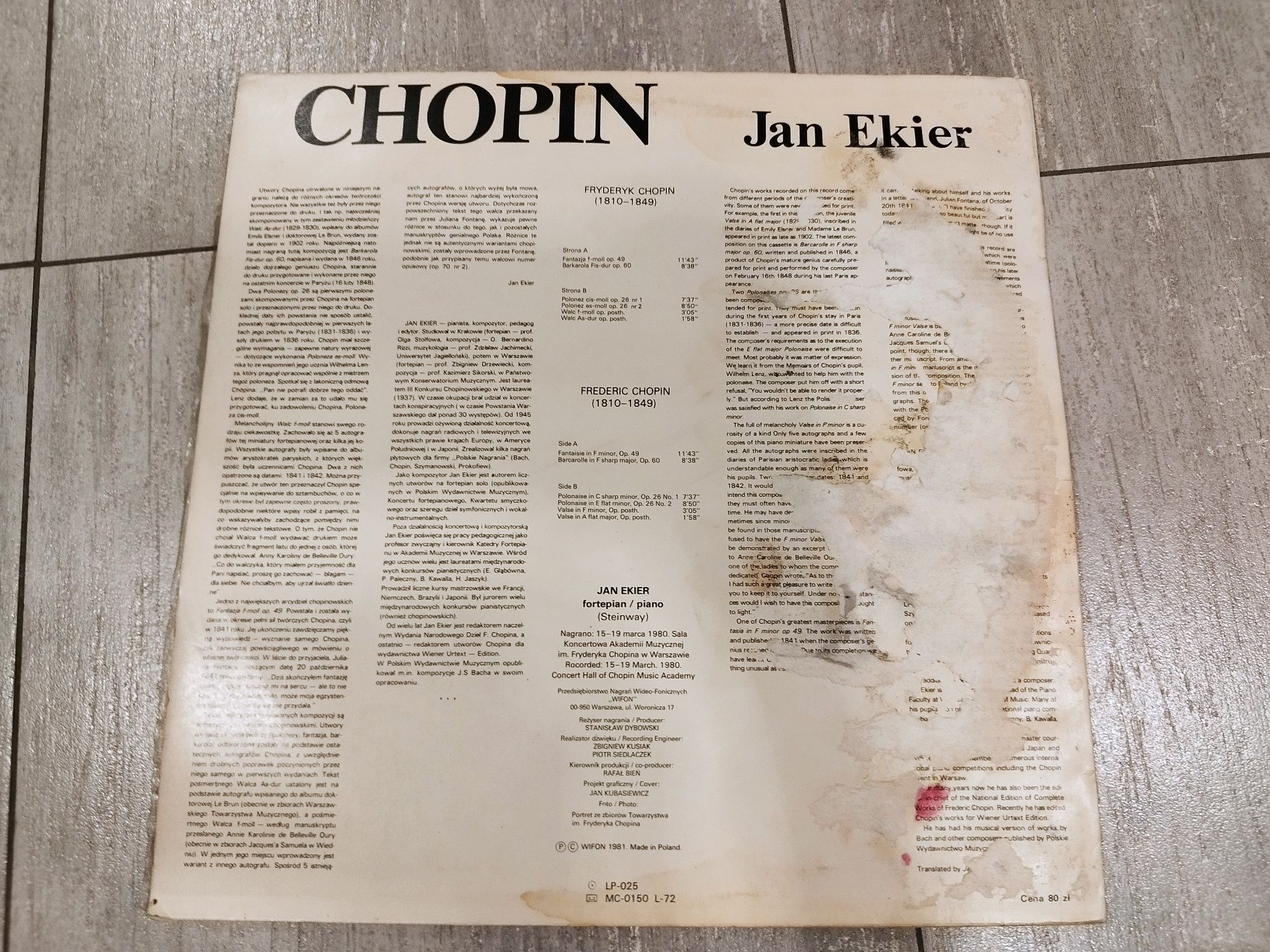 Płyta winylowa Chopin Jan Ekier
