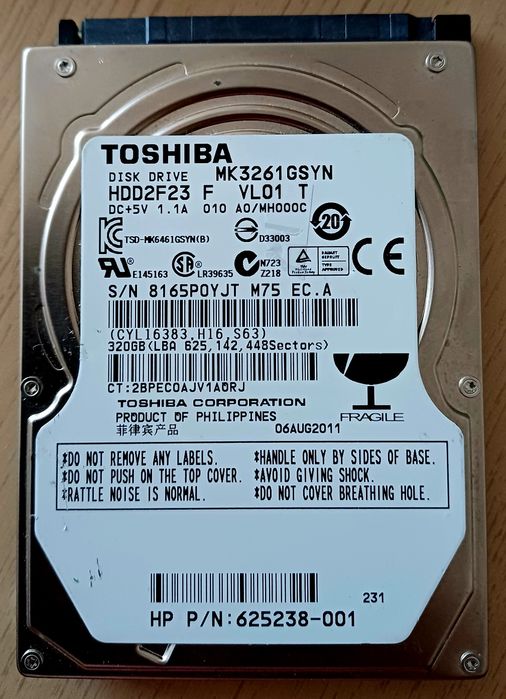 HD SATA 2.5" 500 GB, 320 GB, 250 GB, 80GB
