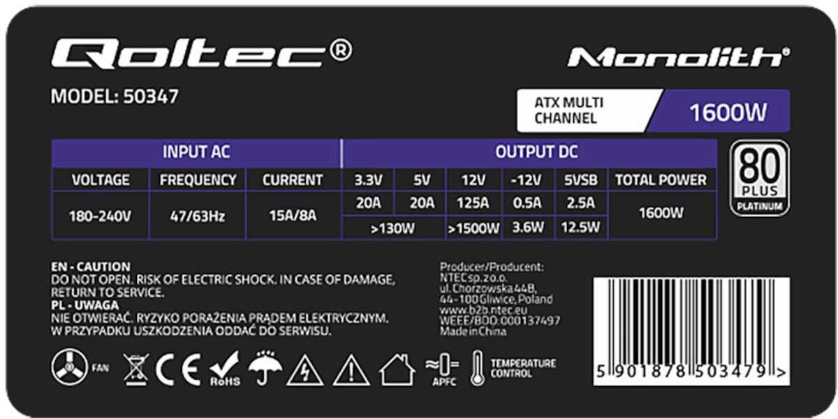 Qoltec Gaming Miner 1600W Platinum Plus
299zł zamiast 739zł ! Nowy