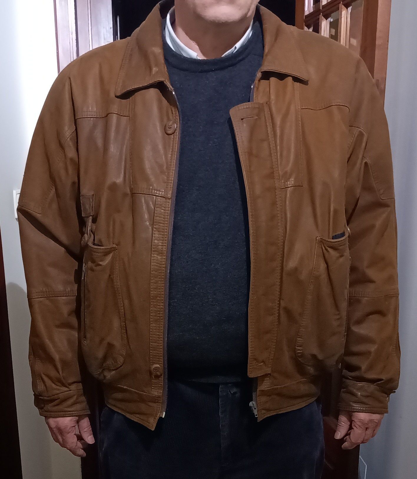 Casaco de Couro Castanho XL - Laurence Roy