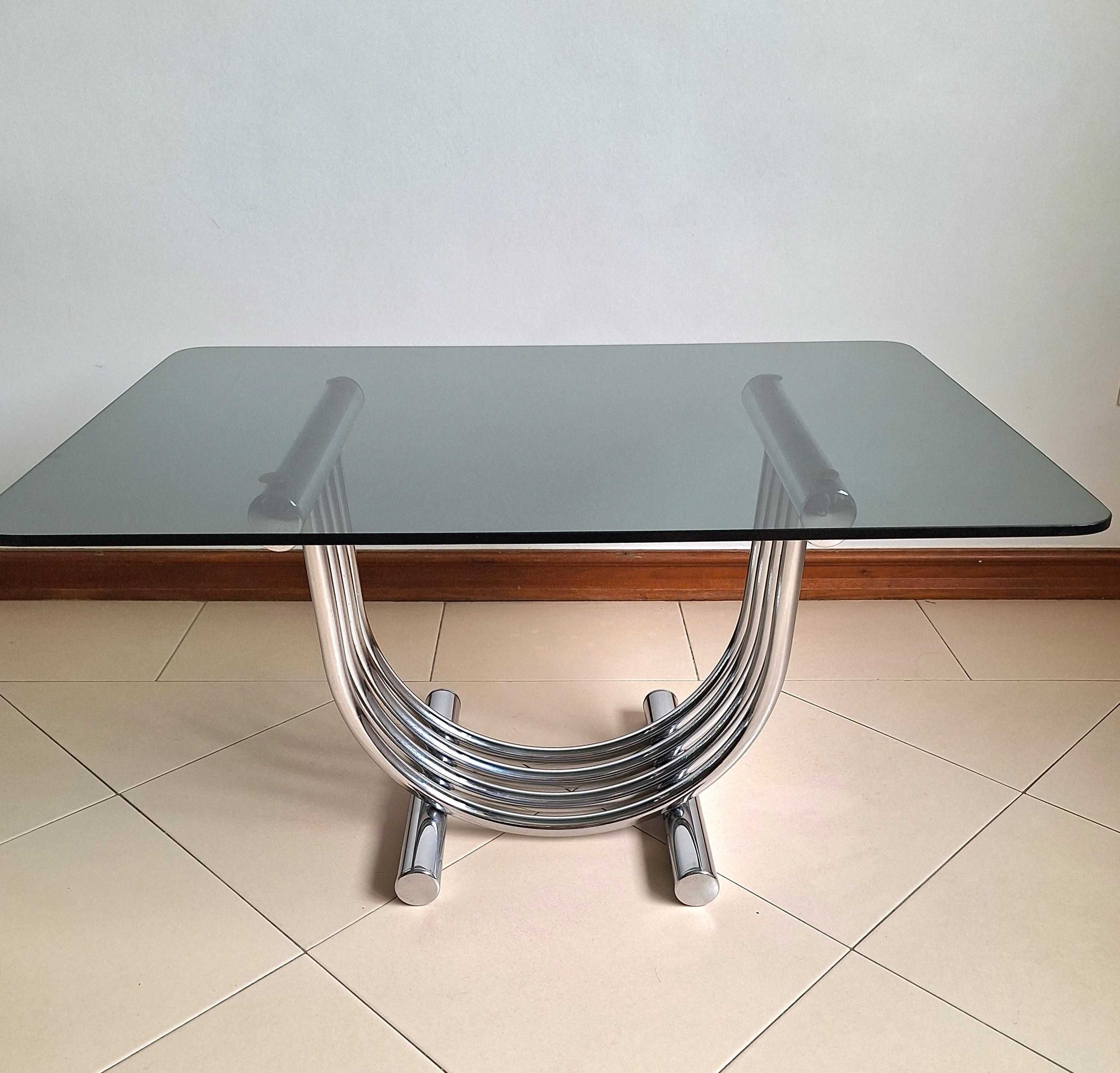 Mesa de centro / apoio cromada com vidro - Chrome coffee table 70s