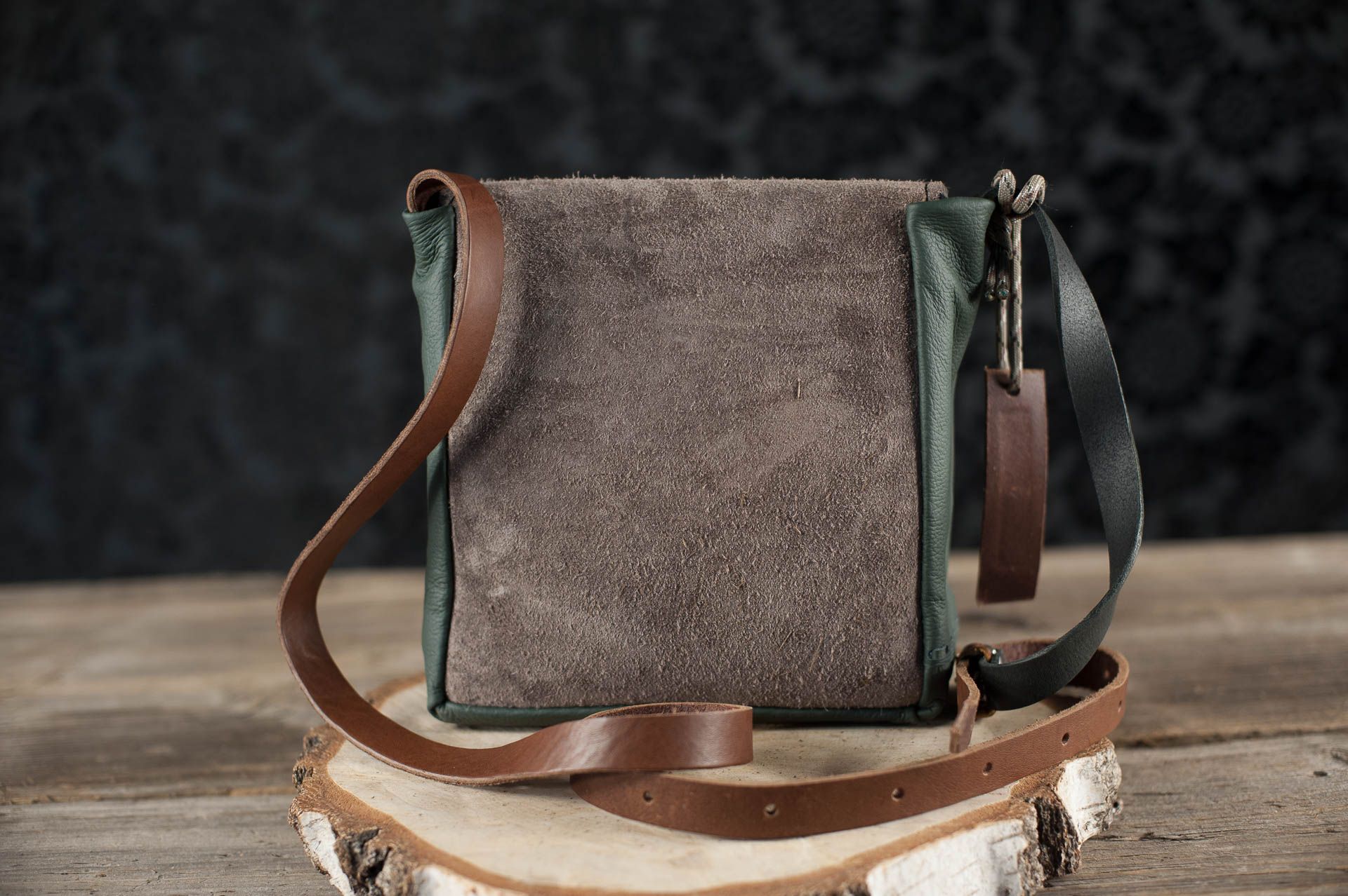 torebka zamszowy patchwork handmade leathercraft