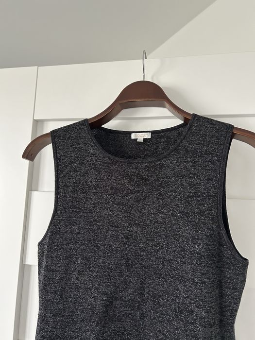 Czarna Sukienka Mini Tunika Solar Metaliczna L 40 Bluzka Bezrękawnik