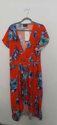 Pomarańczowa letnia kopertowa sukienka midi w kwiaty 48