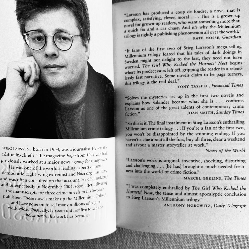 The Girl Who Kicked the Hornets' Nest, Stieg Larsson
