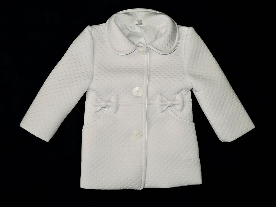 Śliczny biały płaszcz kurtka 74 chrzest  3-6 święta