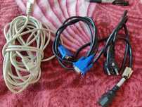 Kabel zasilający do komputera, kabel VGA do monitora i internetowy