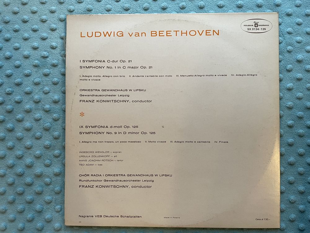 Ludwig Van Bethooven symfonia 1 oraz 9 winyl