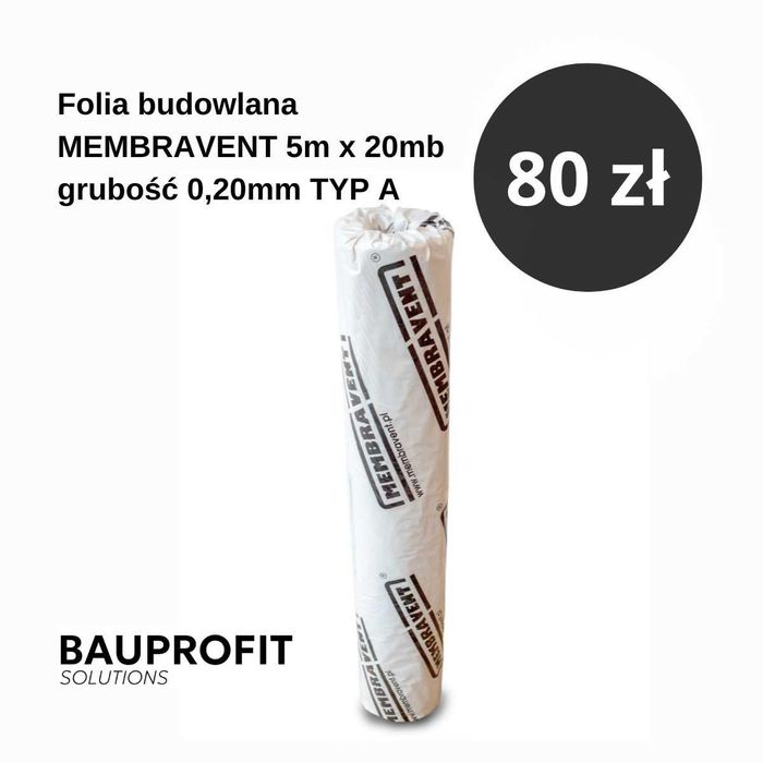Folia budowlana MEMBRAVENT 5m x 20mb x grubość 0,20mm TYP A