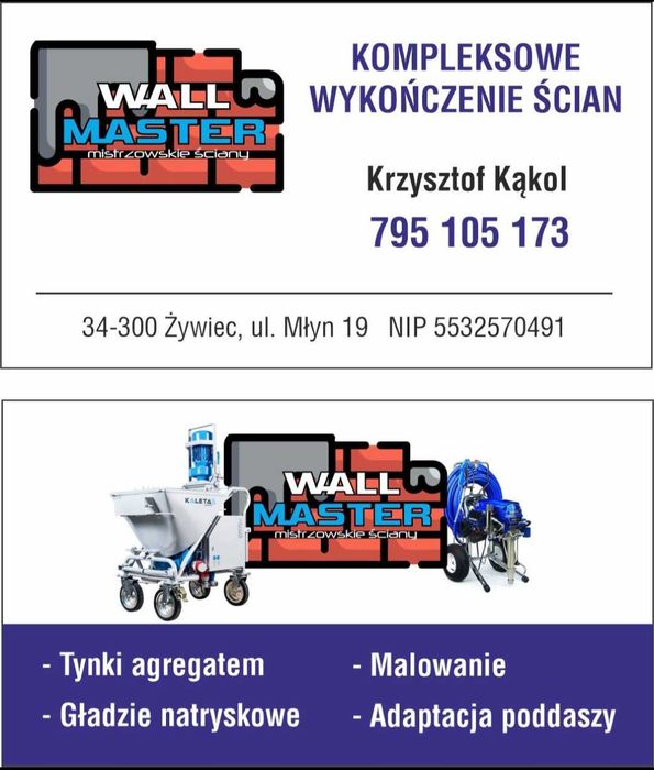 Tynki maszynowe cementowo-wapienne  żywiec  gładzie natryskowe