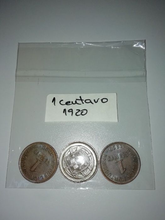 Moedas antigas de 1 centavo de 1917, 18 e 20