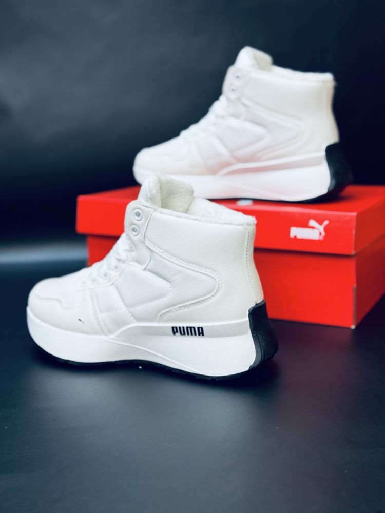 Puma Кроссовки зимние на меху, кожаные кросовки белые зимние Пума