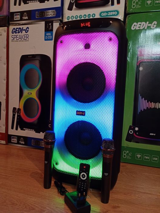 Блютуз караоке акустика GeDi-85(SD,USB, FM) ПультДУ, 2микрофона