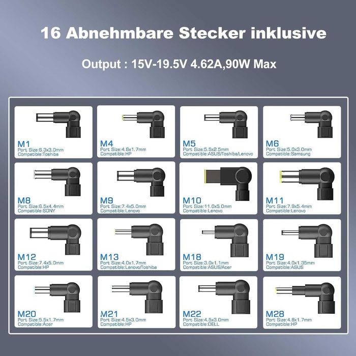 uniwersalny adapter AC zasilacz 90w 16 końcówek Acer HP Lenovo IBM685