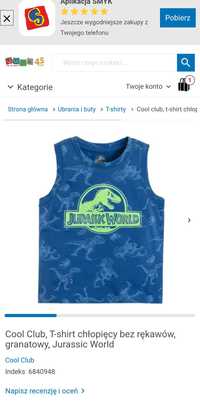 T-shirt r.122 Cool Club bez rękawów Jurassic World dinozaury NOWY