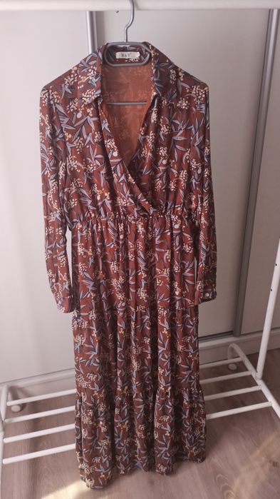 Piękna boho Vintage maxi M sukienka jesienna