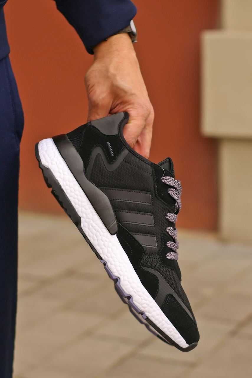 Чоловічі кросівки Adidas Nite Jogger чорний з білим 1018 ЯКІСТЬ