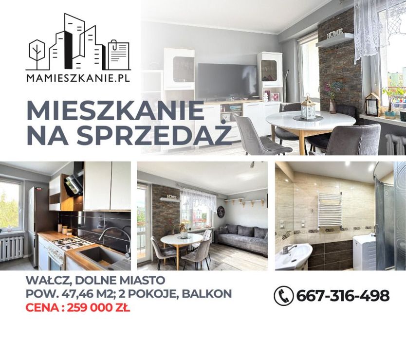 Na sprzedaż mieszkanie, 2-pokoje, Wałcz, Dolne