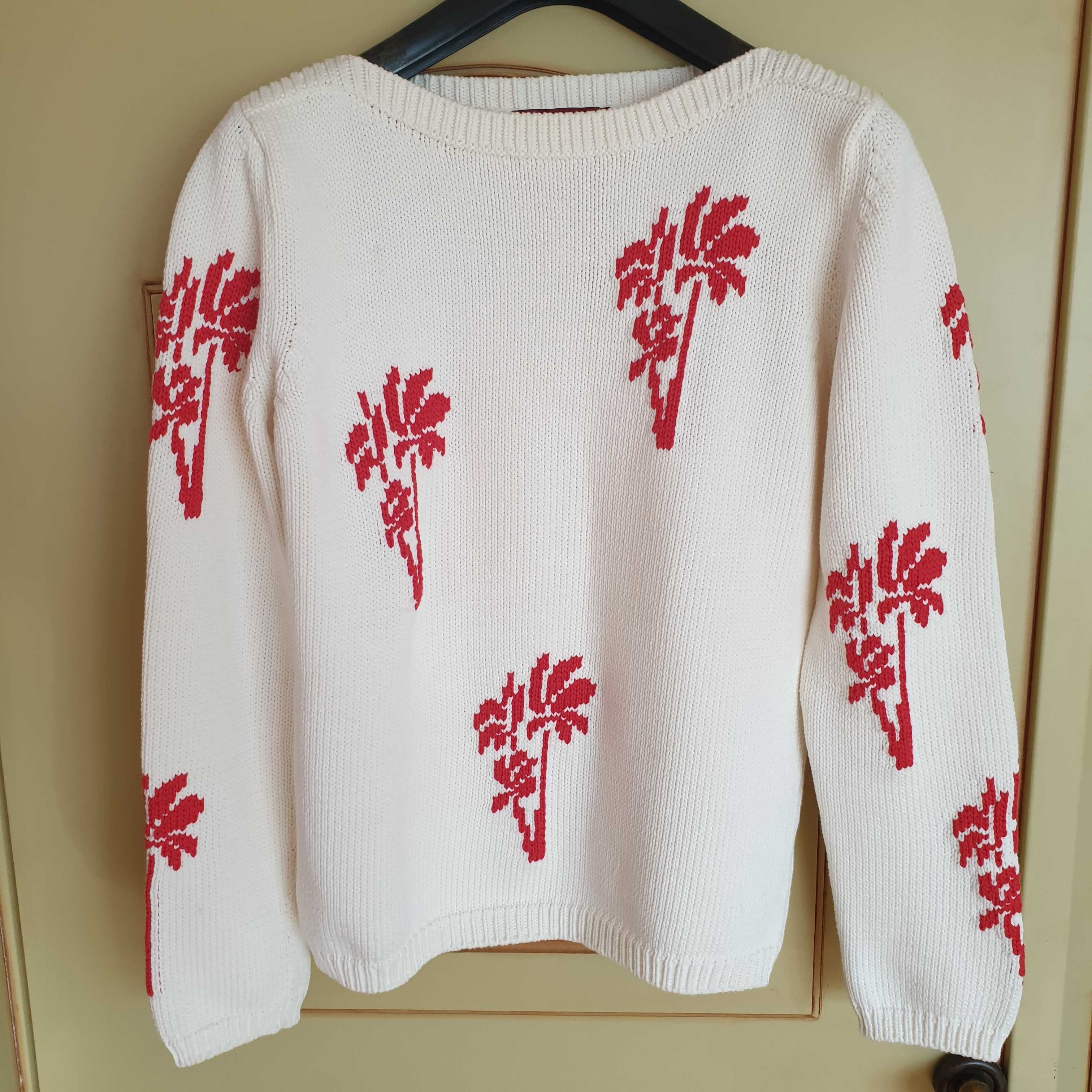 Sweter Max Mara Studio, wzór w czerwone palmy rozmiar M. Stan idealny
