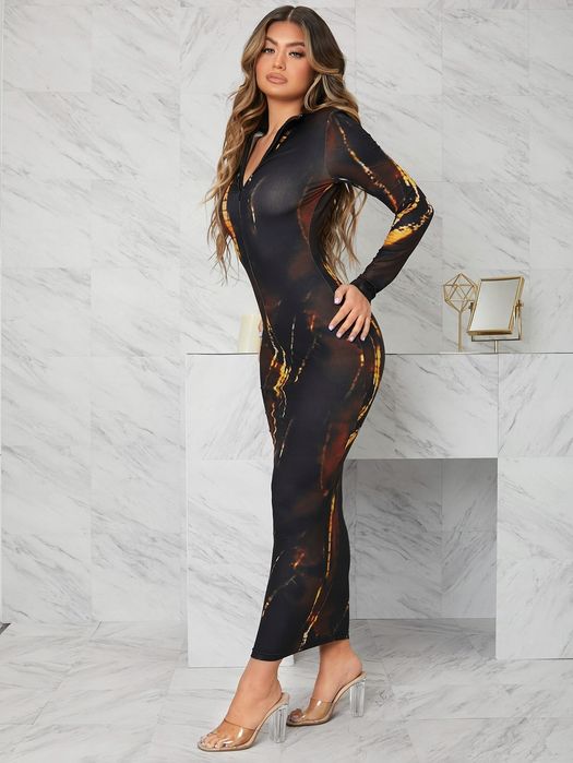 Sukienka Maxi Tie Dye Sexy Obcisła Dopasowana Ołówkowa Na Zamek M 38