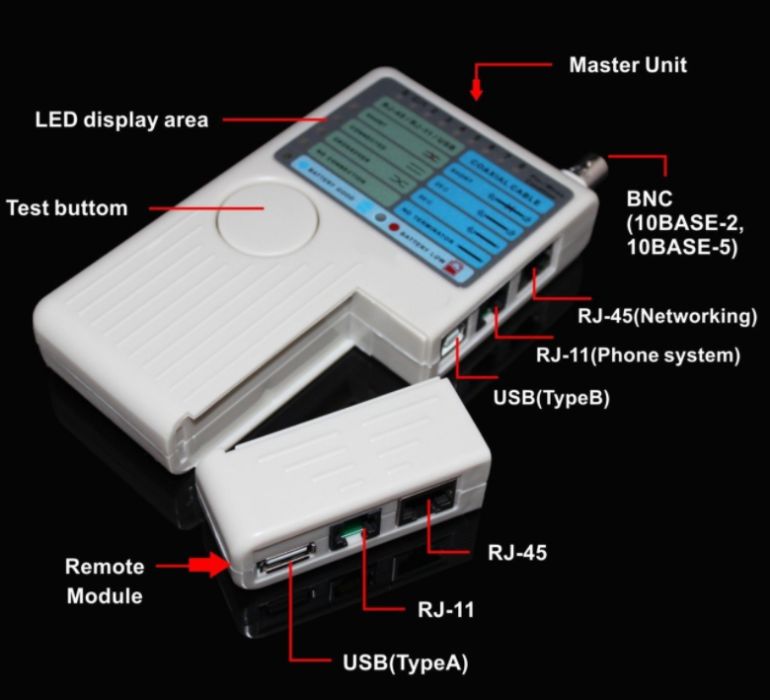 Тестер сетевого кабеля RJ45 / RJ11 / USB / BNC Кабель LAN Cat5 Тестер