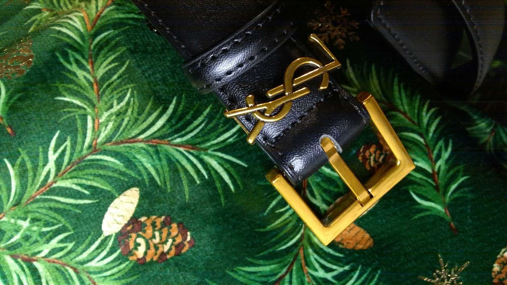 Pasek do spodni YSL złota klamra logowany  zdobiny literami modny cc