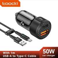 Автомобильное зарядное 50W + кабель 1м USB, Type-C Toocki