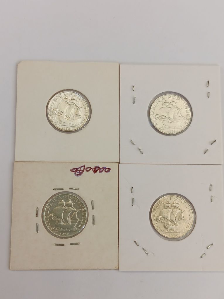 Colecção completa de moedas de 2,50 escudos, prata, caravelas