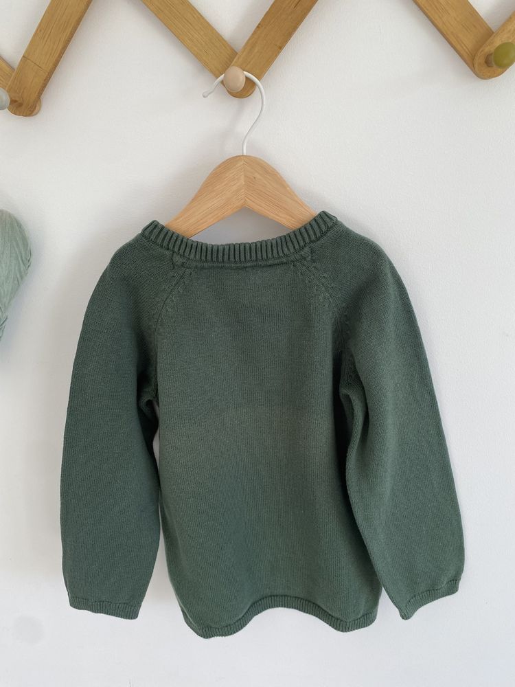 Sweter h&m 98 ciemnozielony bawełna gładki