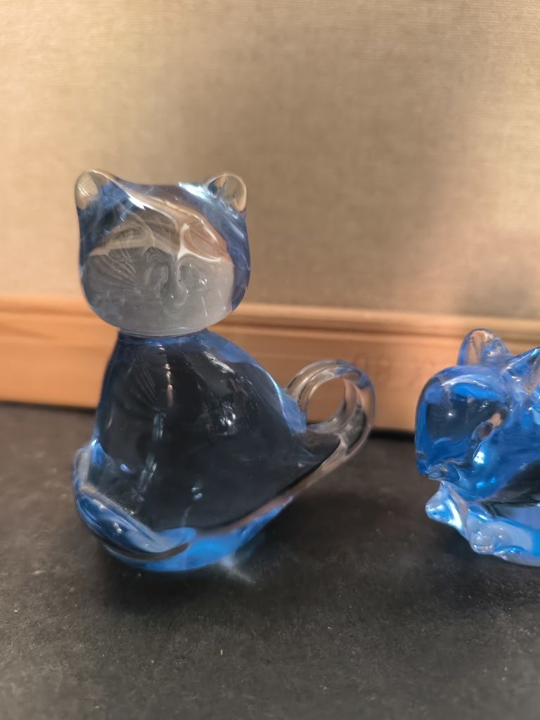 3 Figurines Vidro Azul - Gato, Esquilo, Rato