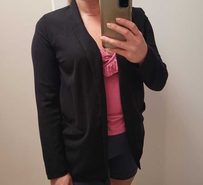 Czarna, klasyczna, lekka marynarka / żakiet z kieszeniami, H&M, 34 XS