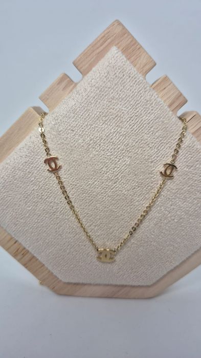 Nowy złoty komplet naszyjnik i bransoletka typu Chanel celebrytka 585