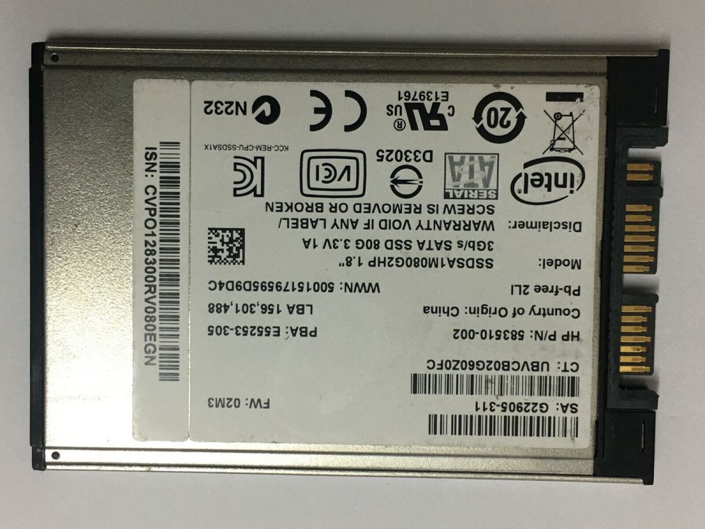 Hdd 160 gb micro sata SSD 1.8 Intel 3.3v 1amp