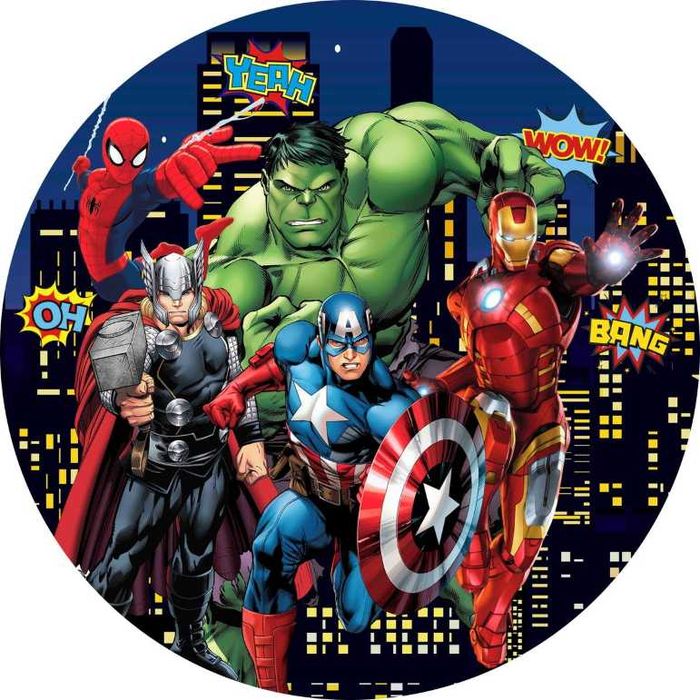 Opłatek na tort Urodziny Super Bohaterowie Spiderman Hulk Thor