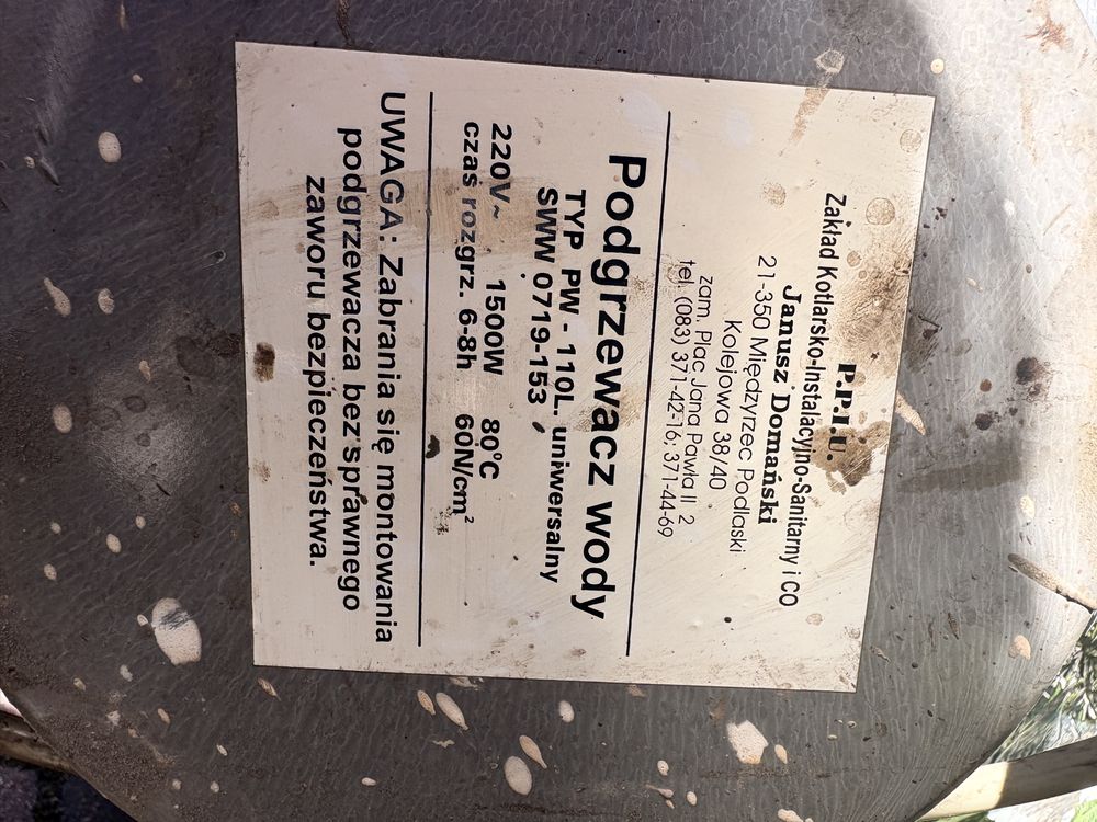 BOJLER podgrzewacz wody ocynkowany 110L