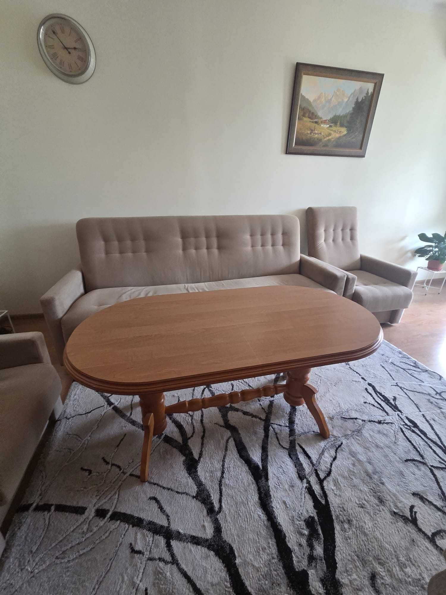 Zestaw Mebli Rozkładana Sofa + Dwa Fotele + Ława + Dwa Pufy