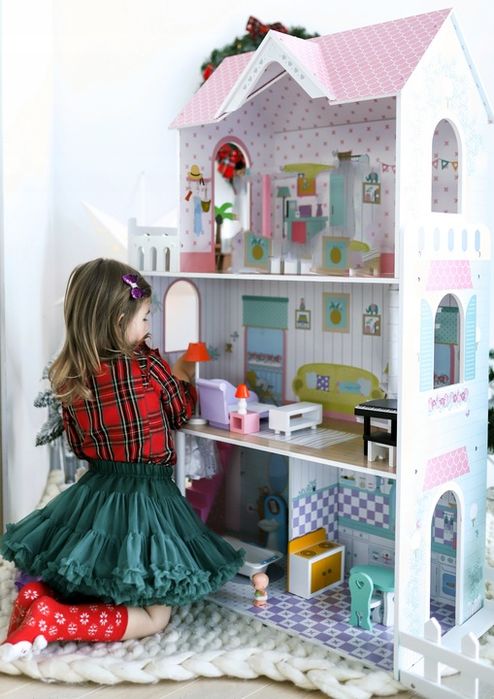 Xxl Największy 123cm Drewniany Domek Dla Lalek Led