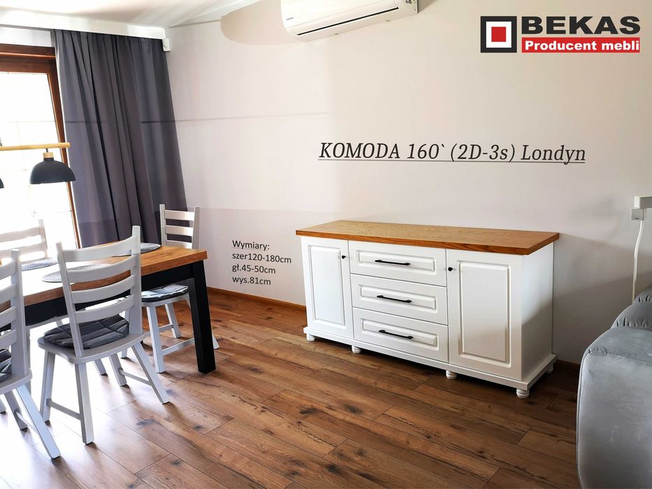 Elegancka KOMODA 180` LONDYN Biały Dąb+Dąb Złoty Bekas Producent Mebli