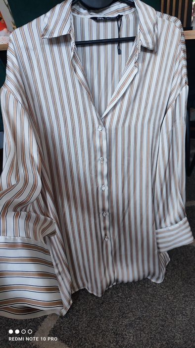 Koszula satynowa Zara oversize w paski