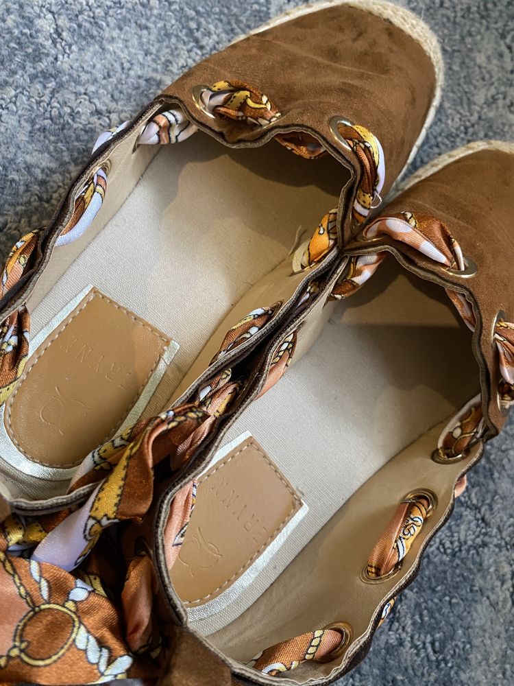 Espadryle juta zamszowe wiązane kolorowa kokarda boho rustykalne