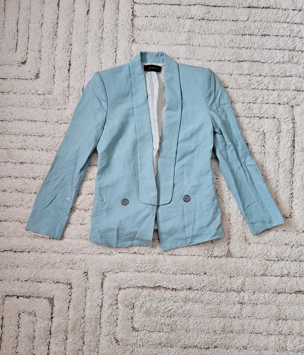 Błękitny żakiet marynarka damska z lnem Zara XS