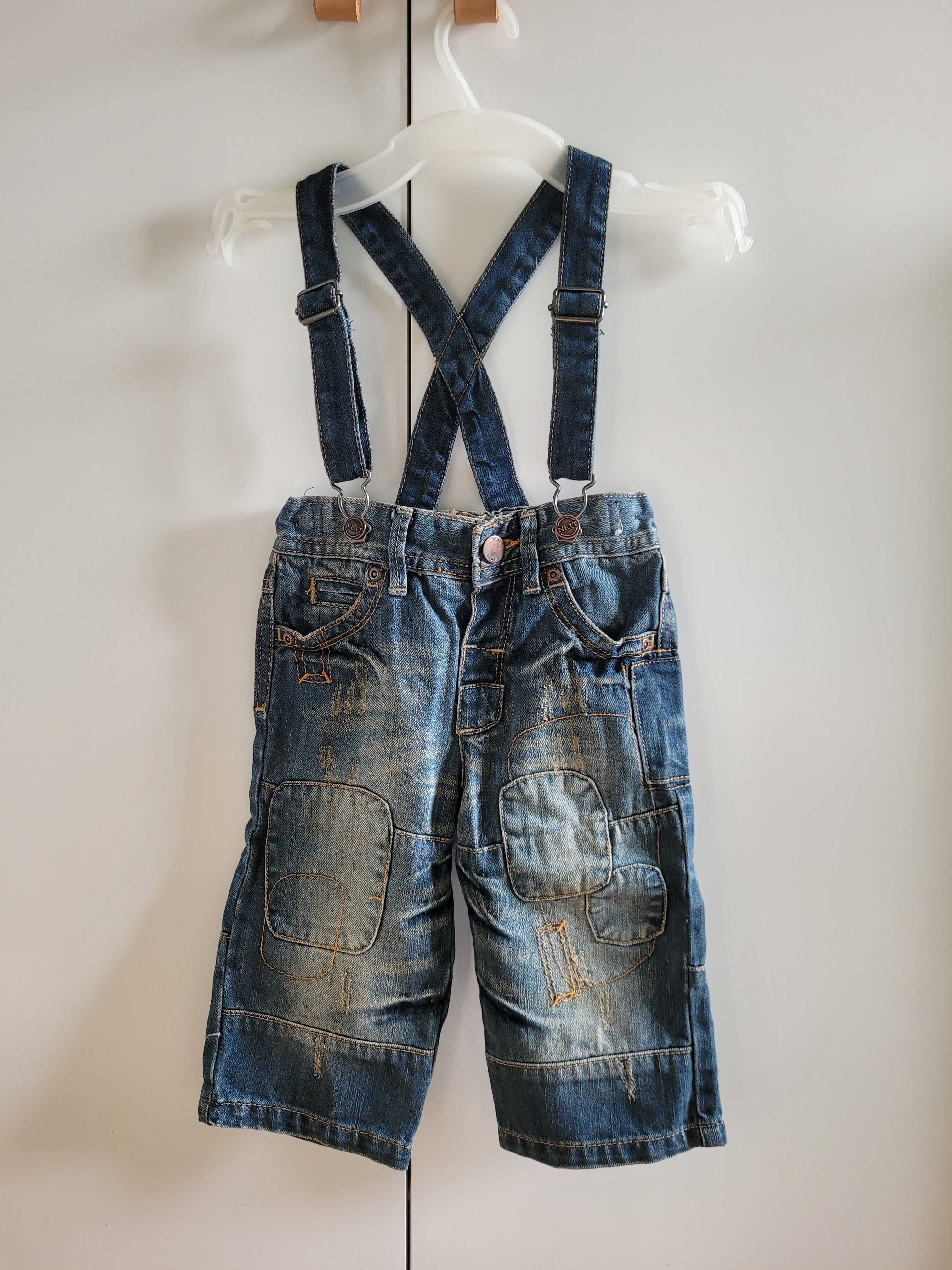 Nowe jeansy chłopięce 80 9-12 Next regulowane szelki i pas dżinsy