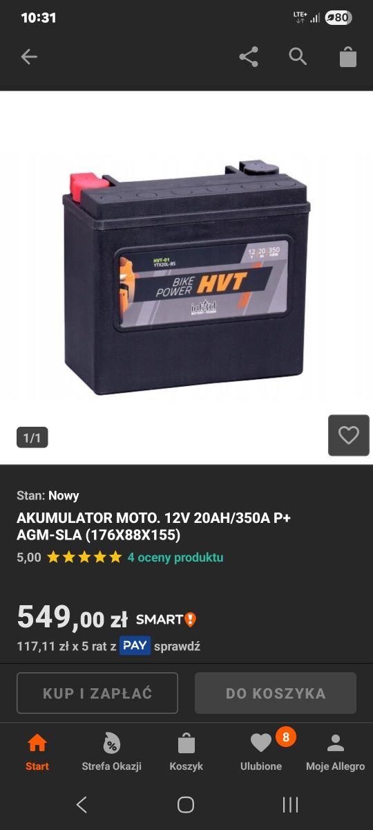 Akumulator motocyklowy hvt 20ah