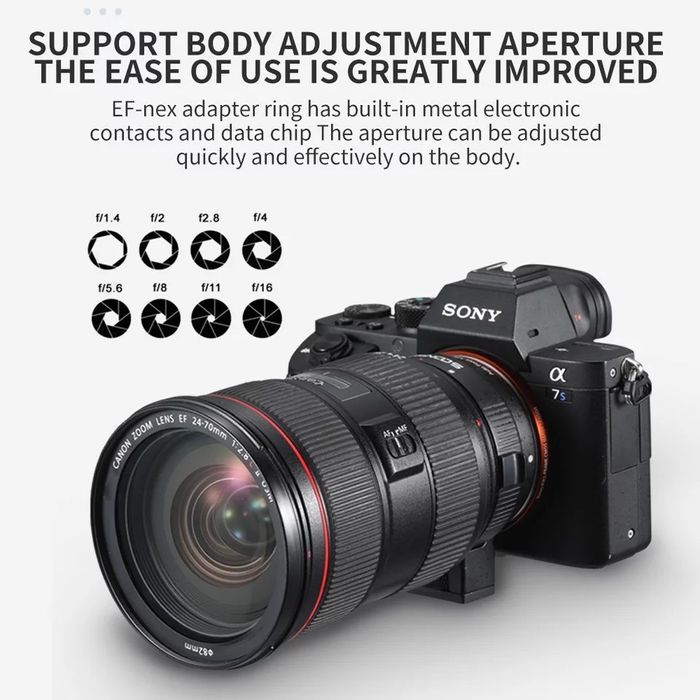 Adaptador Sony - Canon e-mount nex a7, a7ii, a7iii, a7r, a7s a9