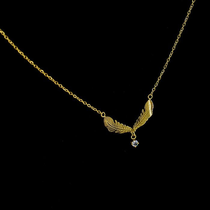 Łańcuszek Skrzydła Cyrkonie Złota Stal 00673