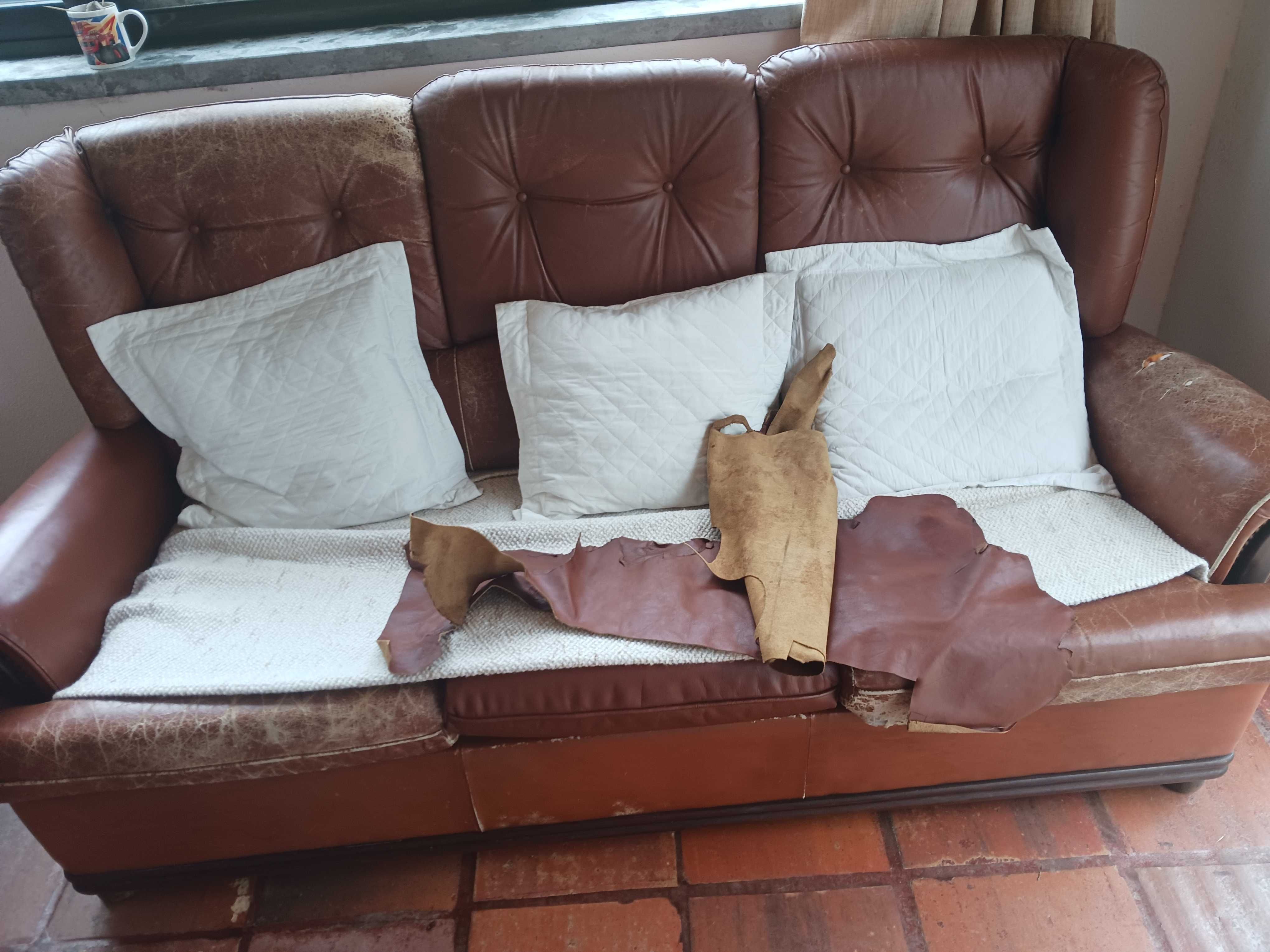 Sofá cama castanho com cheiro laranja