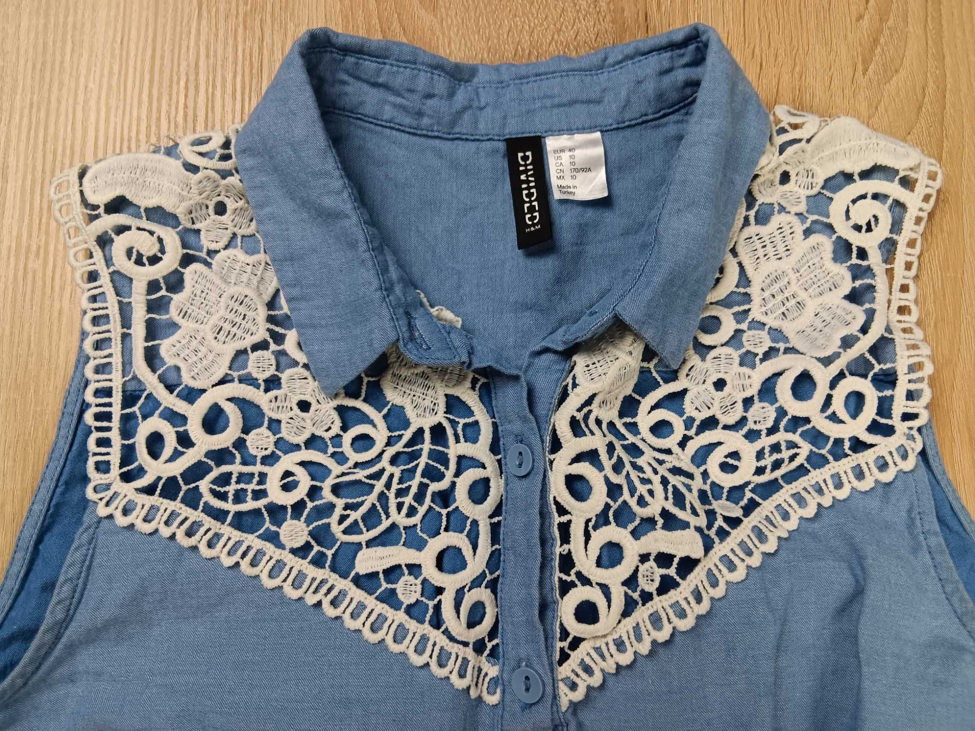 Niebieska jeansowa koszula damska bez rękawów Divided H&M rozmiar 40