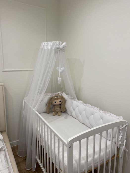 Łóżeczko 3w1 funkcja dostawki z baldachimem,materac HILDING DOBRANOCKA